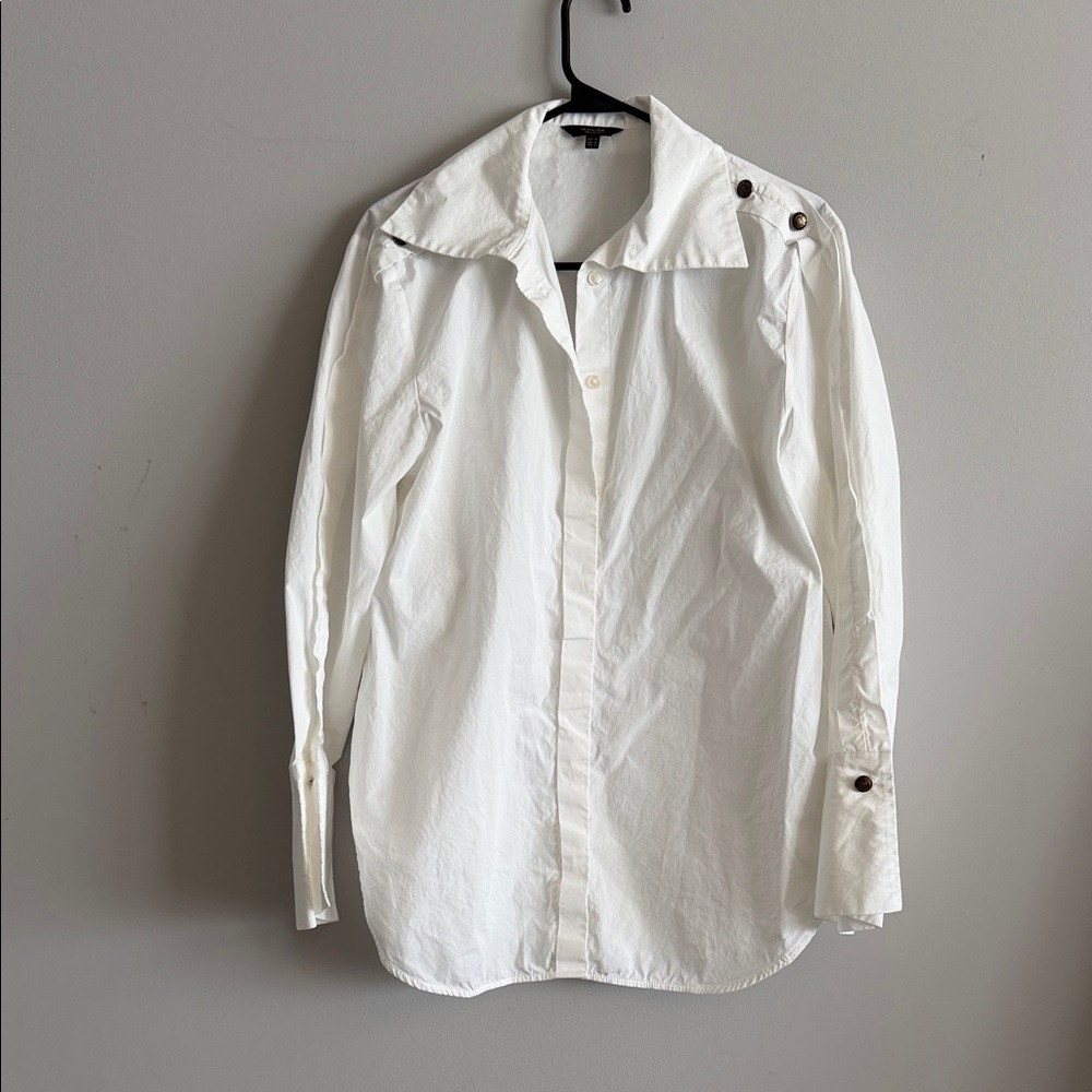 Massimo Dutti White Button-Front Shirt with Shoulder Buttons